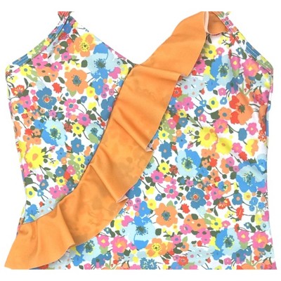 YMI Big Girls' One-Piece Ditsy Floral Print Swimsuit, Warm Apricot, 7/8 — фото 2