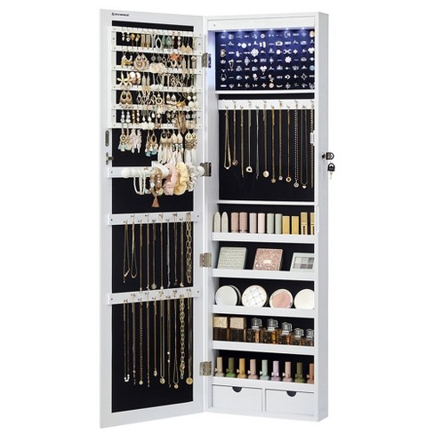 Songmics 6 Leds Mirror Jewelry Cabinet 47.2 inch Tall Wall door Mounted Jewelry Armoire Organizer White Target