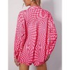 Women's Casual 2 Piece Lounge Set with Long Sleeve Button Down Shirt and High Waist Drawstring Shorts - 3 of 4