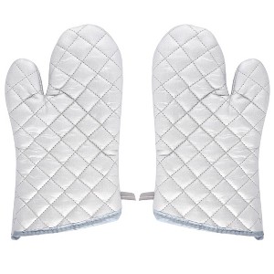 Unique Bargains Kitchen Bakery Heat Resistance Baking Insulated Oven Mitt Gloves Silver White 1 Pair - 1 of 3