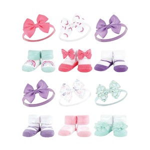 Hudson Baby Infant Girl 12Pc Headband and Socks Giftset, Purple Rainbow Mermaid, One Size - 1 of 3