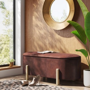 Storage Bench with Wooden Legs Dark Brown Faux Leather - Threshold™: Upholstered Ottoman, Entryway Shoe Organizer - 1 of 4