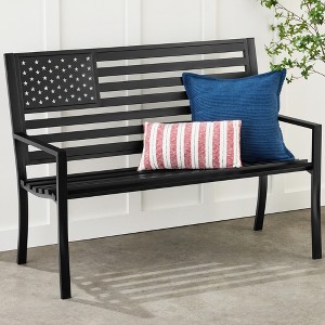Best Choice Products Indoor Outdoor Steel Garden Bench w/ American Flag Backrest, 790lb Capacity - 1 of 4