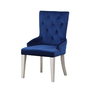 2pc 28" Versailles Chairs Bone White - Acme Furniture: Antique Platinum Finish, High Back, Tufted - 1 of 4