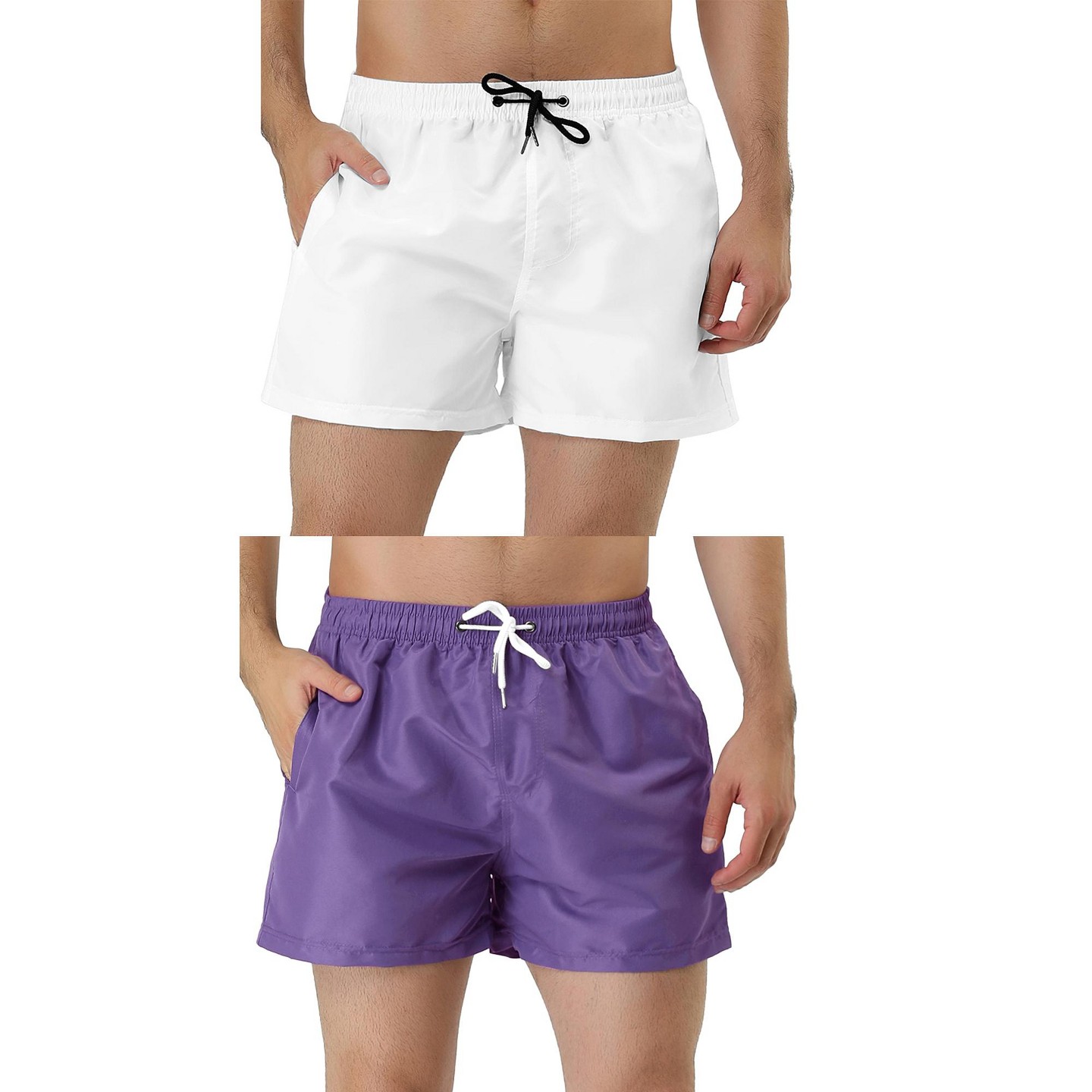 Lars Amadeus Men's Summer Solid Color Drawstring Waist Mesh Lining Bathing Swim Trunks 2 Packs Navy Blue/Purple 32, цвет: Фиолетовый — фото 1