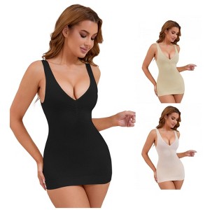 INSPIRE CHIC 3 Pcs Women's V-Neck Control Waisted Slimming Sleeveless Slim-Fit Body Shapers - 1 of 4