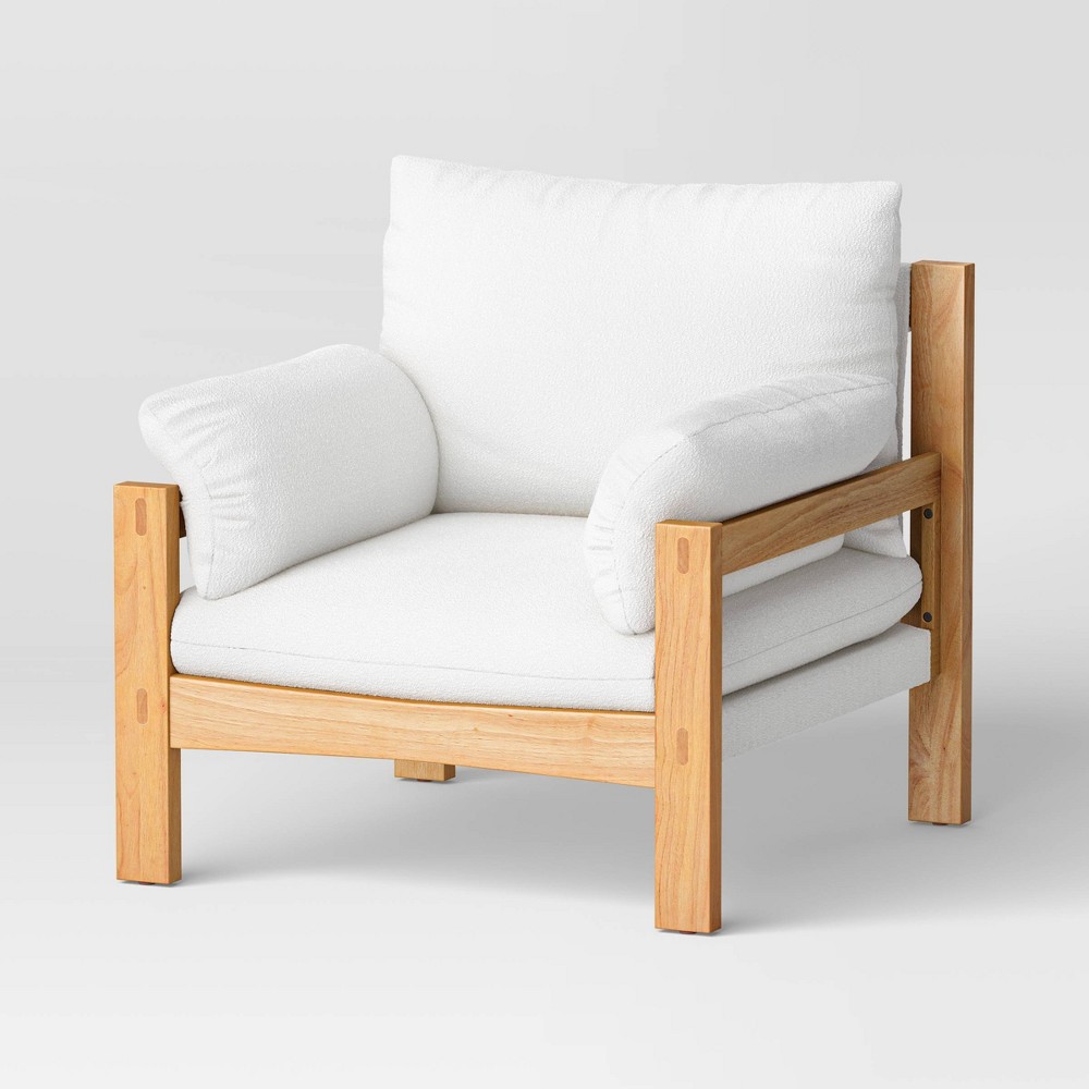 Photos - Sofa Canyon Slouchy Arm Rustic Wood Accent Chair Cream - Threshold™