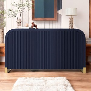 Alilang 59.80 Inch Modern Ribbed Accent Cabinet with Rounded Corners and Gold Base-Navy Blue - 1 of 4