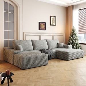 Whisen Convertible Sleeper Sofa Bed, Plush Corduroy Fabric, Back Support with Pillow - 1 of 4