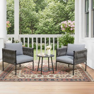 EROMMY 3-piece Patio Bistro Set, Iron Rope Armchairs With Coffee Table, Modern Outdoor Furniture With Thick Cushions - 1 of 4