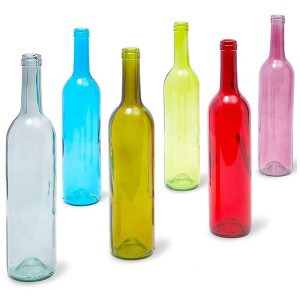 Juvale 6 Pack Decorative Colored Wine Bottles for Home Decor, 750ml Empty Glass Containers in 6 Assorted Colors (2.8 x 12.75 In) - 1 of 4