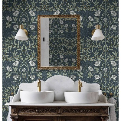 Navy and Sage Floral Peel and Stick Vinyl Wallpaper