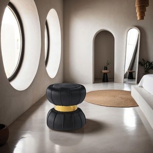 Sapphtopaz Modern Hourglass Ottoman with Upholstered Velvet Stool with Tufted&Gold Finish Metal Band Round Footstool for Living Room, Entryway - 1 of 4