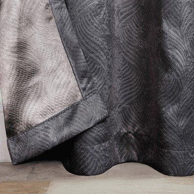 Gray Geometric Wave Blackout Grommet Curtain Panels, 52" x 84"