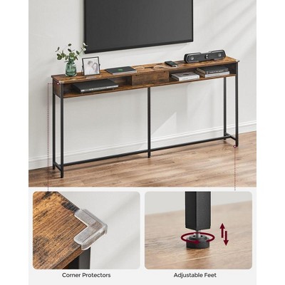 Rustic Brown and Black Console Table with Storage and Charging Ports