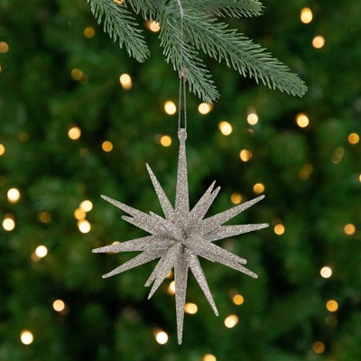 Silver Glitter Starburst Hanging Christmas Ornament