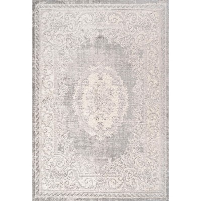 Ivory and Gray Medallion Synthetic 8' x 10' Area Rug