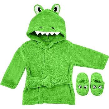Green Alligator Baby Boys and Girls Bathrobe Towel & Slippers, Bath Robe Spa Set for infants 0-9 Months