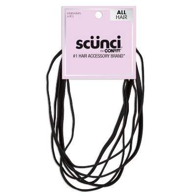 scunci No Damage Flat Elastic Headbands - Black - All Hair - 6pcs
