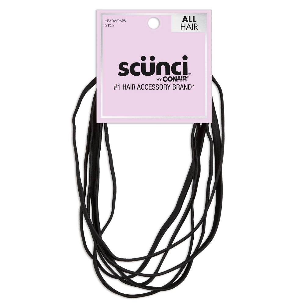 scünci No Damage Flat Elastic Headbands - Black - All Hair - 6pcs