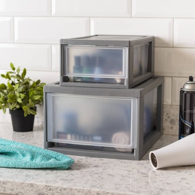 14 Quart Clear Stackable Plastic Storage Drawers, Set of 4