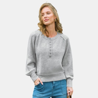 Women's Gray Cozy Chic Buttoned Knit Sweater - Cupshe