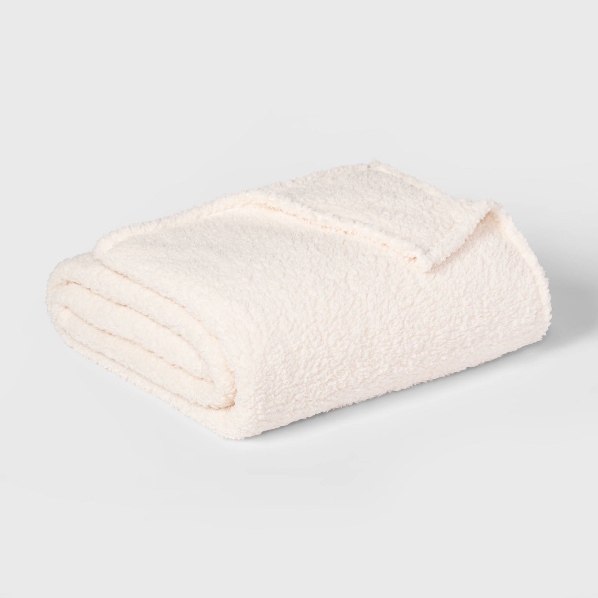 Twin/Twin XL Faux Shearling Bed Blanket White - Room Essentials™: Plush, Midweight, Machine Washable, 300 Thread Count