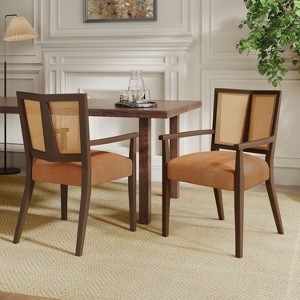 KWPZQEB Rattan Dining Chair With Arms, Farmhouse Side Chair with Upholstered, Kitchen Chairs with Vintage Rattan Backrest, Side Chair for Dining Room - 1 of 4