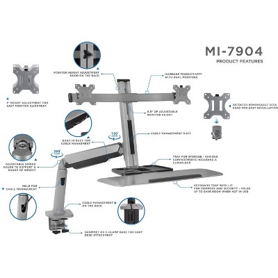 Adjustable Silver Standing Desk Converter with Dual Monitor Mount