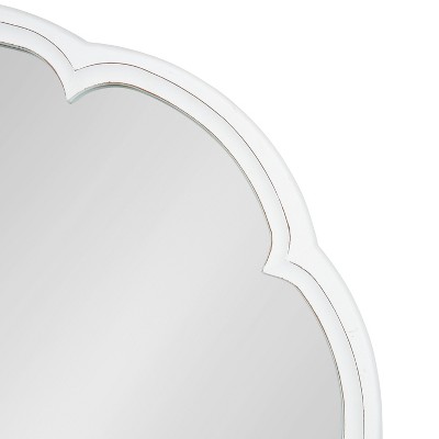 Maren 26" Distressed White Round Wooden Scallop Vanity Mirror
