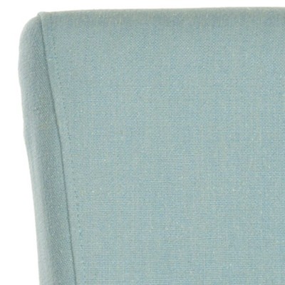 Transitional Sky Blue Leather & Wood Bar Stool with Metal Accents