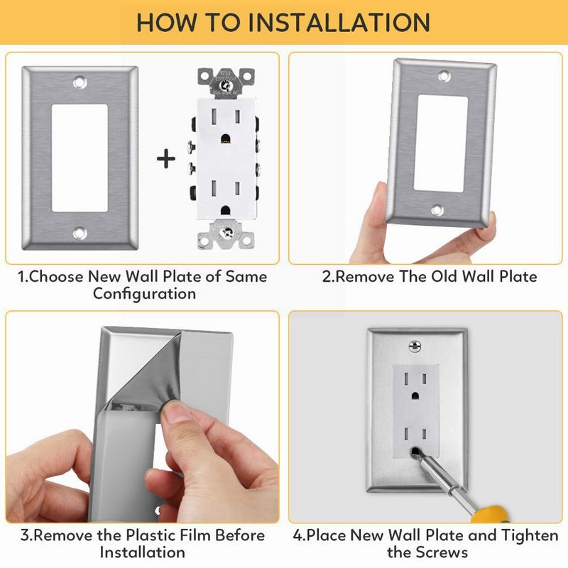 6Pcs Wall Plate Wall Socket Switch Plate Toggle Switch Modern Edge Decorative Double Round Plate Stainless Steel Outlet Covers, 4 of 8