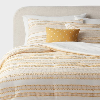 8pc King Clipped Jacquard Striped Comforter and Sheet Set Yellow - Threshold™