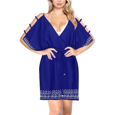 LA LEELA women's Vacation Casual Swim Holiday Beachwear Summer Beach Dress Plus Size Flowy Swimsuit Cover-up Tops 2X-3X Blue, Solid