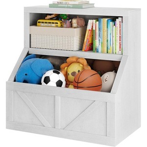 Acekool Kids Bookshelf and Toy Storage, 2-Tier Organizer with Lower Cabinet, Toddler Bookcase for Bedroom, Playroom, Classroom, Vintage White - 1 of 4