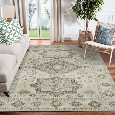Area Rug Vintage Rug Low-Pile Oriental Distressed Carpet Boho Rug for Living Room Bedroom Nursery Kitchen
