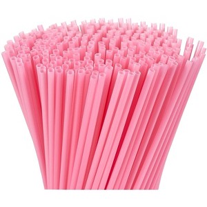 Juvale 300 Count Plastic Pink Disposable Drinking Straws for Baby Showers, Birthdays, Extra Long Size (10 In) - 1 of 4