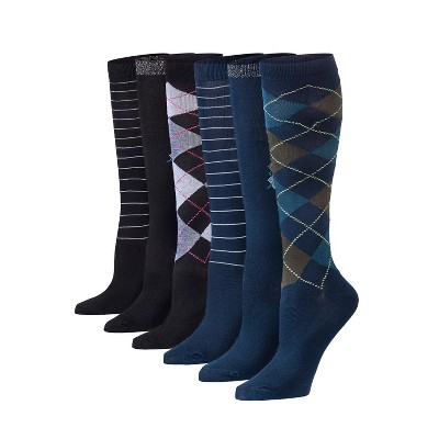 Tipi Toe Womens 6 Pairs Classic Colorful Striped Argyle Patterned Knee High Socks