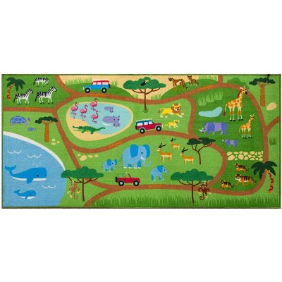 Image of Wildkin Kids Educational Nylon Play Rug for Boys and Girls, Features Skid-Proof Backing (Safari)