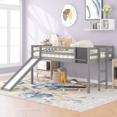 Twin Size Loft Bed with Slide, Stair and Chalkboard