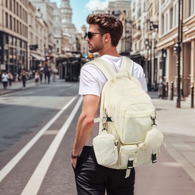 Unique Bargains Large Capacity Waterproof Fashion Style Laptop Backpack Beige — фото 3
