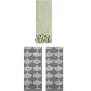 REGALWOVEN 3 Packs Cotton Geometric and Solid Absorbent Soft Hand Towel for Bathroom Kitchen - 1 of 4