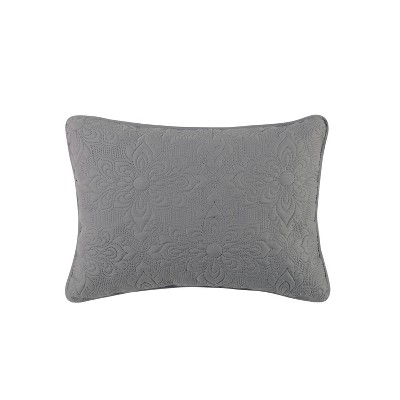 Gray Twin Microfiber Embossed Floral Quilt Set
