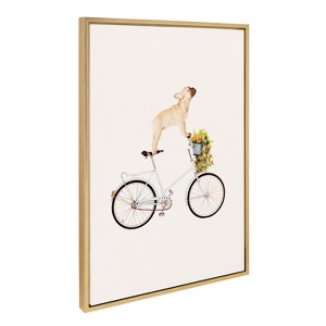 Kate and Laurel Sylvie Frenchie Bulldog on a Bicycle Framed Canvas by Amy Peterson Art Studio - 1 of 4