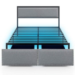 Infans Full Size Bed Frame with 2 Storage Drawers LED Lights Slats Support Modern - 1 of 4