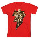 Bioworld Black Adam Movie Character Group in Lightning Bolt Youth Boys Red T-Shirt