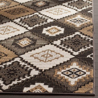 Vintage Black and Ivory Geometric Area Rug 4' x 5'7"