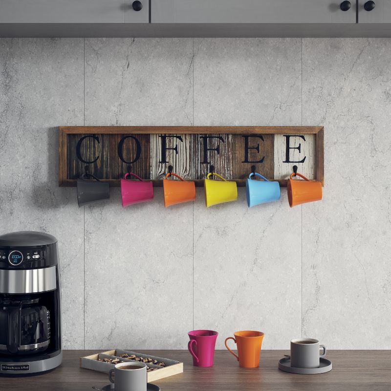 Emma and Oliver Distressed Rustic Coffee Sign with 6 Sturdy Metal Hooks to Accommodate Most Mug Sizes, 4 of 12