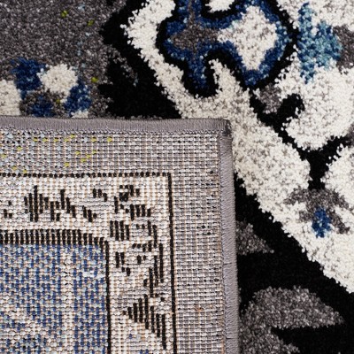 Blue and Gray Synthetic Round Non-slip Area Rug