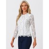Allegra K Women's Lace Long Sleeve Keyhole Back Ruffle Neck Floral Blouse - 3 of 4